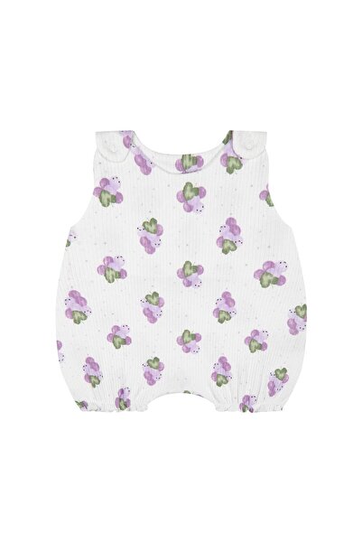 Antebies Organic White Grape Season Patterned Balloon Baby Girl Romper with S...