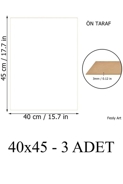 Feoly Art 3 mm / 40 cm x 45 cm MDF Plaka (3 ADET) - Hobi, Maket, Ahşap El San...