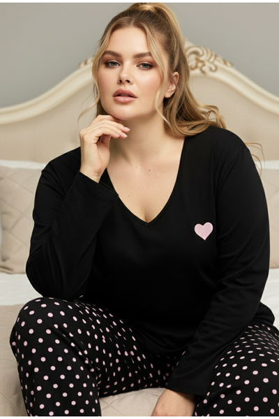 Siyah İnci Μαύρο σχέδιο Curve Plus Size Oversized βαμβακερό σετ πιτζάμες25240864
