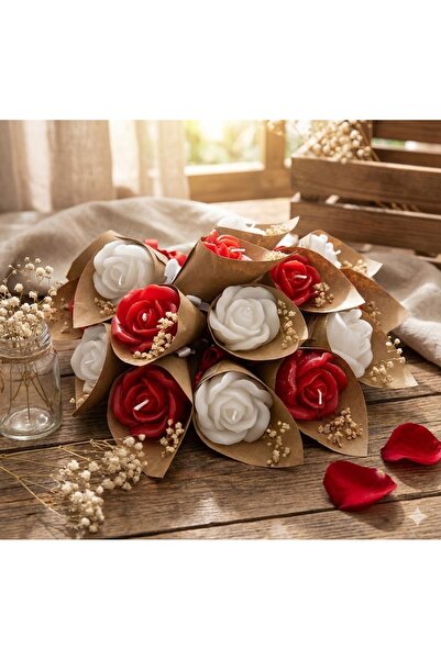 BlueDaisyCandle Kişiye Özel 10 ADET GÜL BEYAZ Model kokulu buket mum Düğün/nişan/söz/kadınlar/anneler Günü