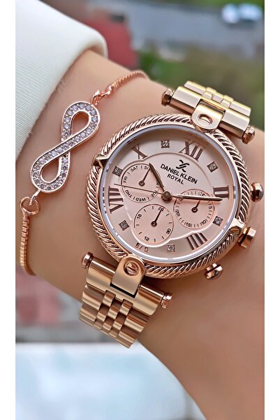 Daniel Klein ساعة يد نسائية أصلية باللون الذهبي الوردي مع ضمان لمدة عامين - ه...
