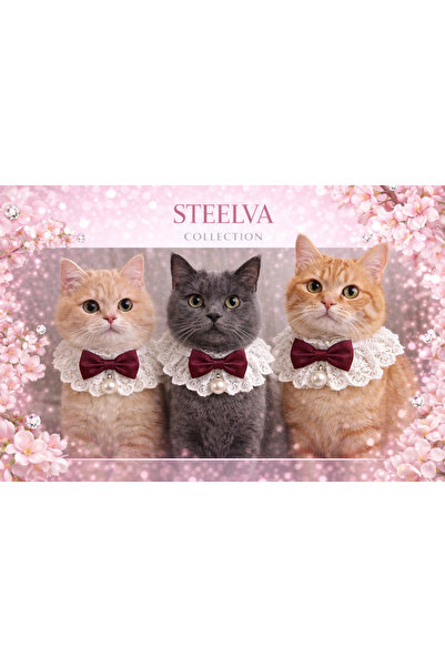 STEELVA زي القطط مع الفيونكة واللؤلؤ باللون العنابي (طوق، وشاح)