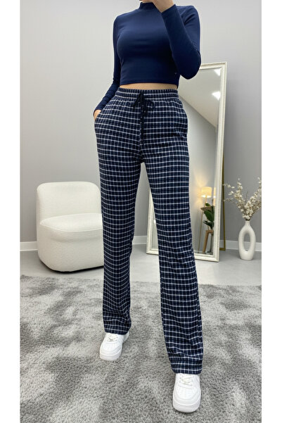 Miyalon Γυναικείο χτενισμένο βαμβακερό ύφασμα με κορδόνια, καρό, άνετο παντελόνι