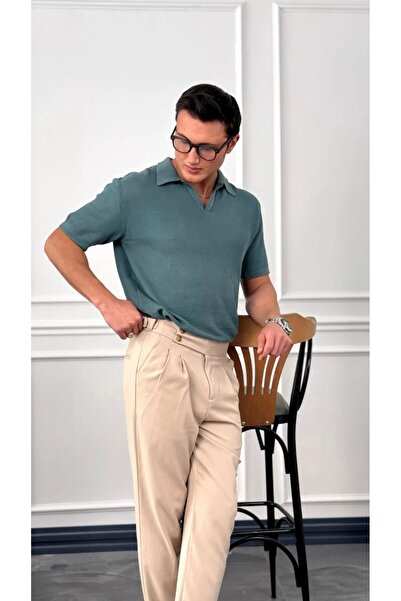 MODEFENDİ Ανδρικό πλεκτό μπλουζάκι Aqua Green Polo με λαιμόκοψη