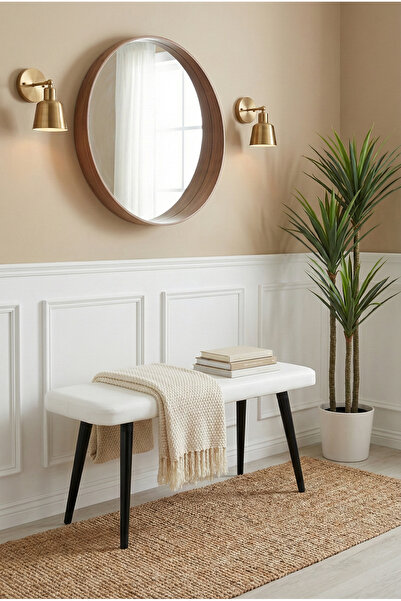 VİLİNZE Eames Ahşap Ayak Deri Mutfak Masası Bankı