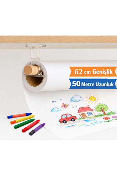 AHDTOPTAN Rulo Resim Kağıdı Seti 62 cm 50 metre (Bağlantı Ekipmanları Dahil) ...