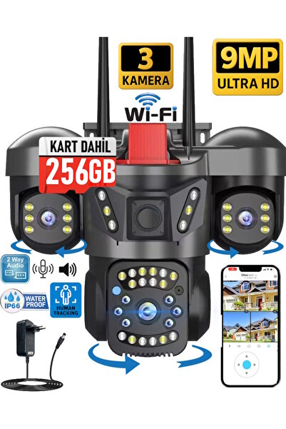 Ventus 5011 256GB 9MP 3 Lensli Akıllı Güvenlik Kamerası Wifi Gece Görüş Sesli...