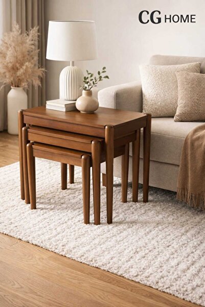 CG HOME ADA Zigon Sehpa Üçlü Lüx %100 Ağaç Lake Boyalı Sehpa