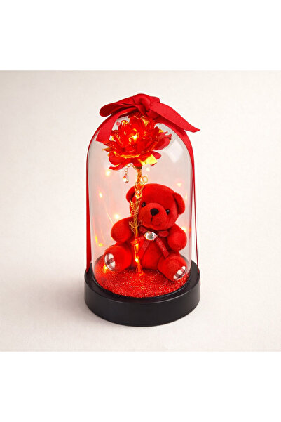 Bioren Solmayan Güllü ve Ayıcıklı Kurdeleli Fanus - (Sevgililer Günü ve Özel ...