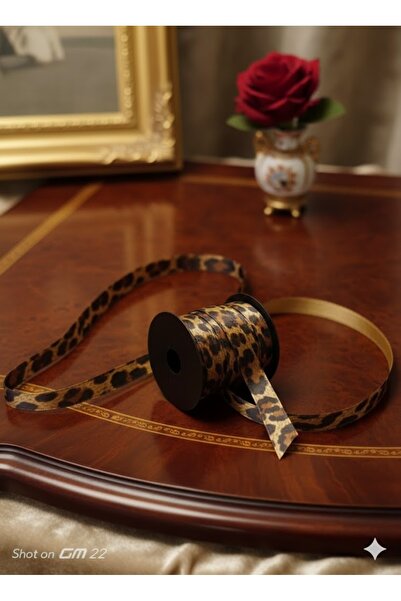 satab Fransız Leopar Desinli- tek taraflı 1cm Saten kurdele-20 metre