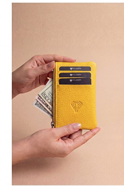 Fil Deri Genuine Leather Zippered Mini Card Holder with Coin Compartment 2126