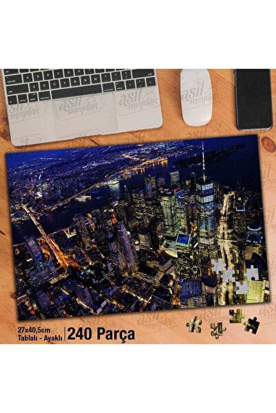 Genel Markalar Asil Hobi New York - Şehir - Kuşbakışı - Gece Yapboz -Ayak Des...