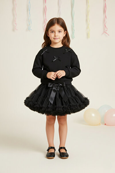 Le Mabelle Black Bow Detailed Girls' Sweatshirt
