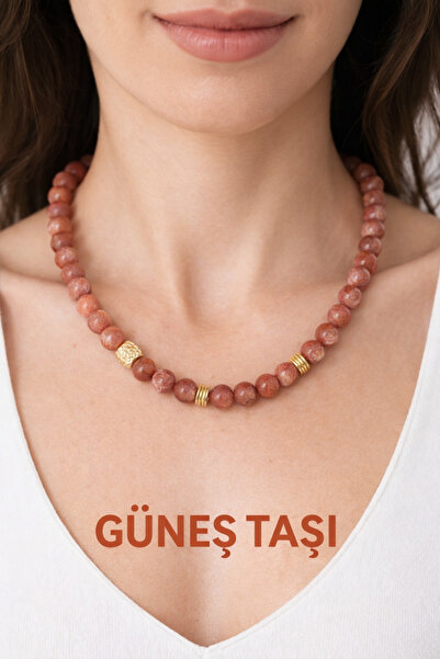 Cunda Doğal Taş Design Güneş Taşı Doğal Taş Kolye Jumbo Boy