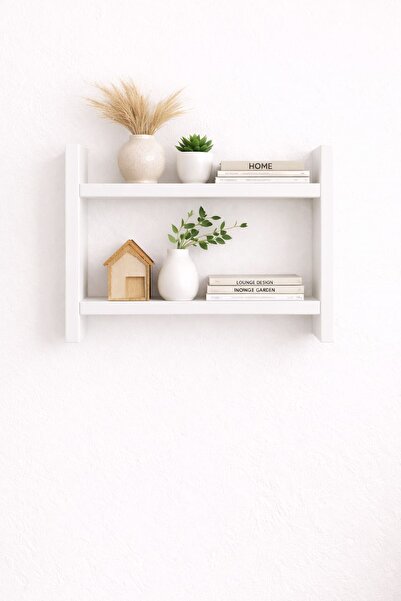 ADIM EBATLAMA 2 Katlı Duvar Rafı -Mutfak Rafı -Kitaplık BEYAZ