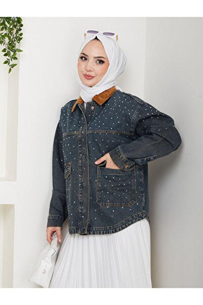 vl vellichor Velvet Collar Denim Jacket Dark Blue - Bagel Pattern