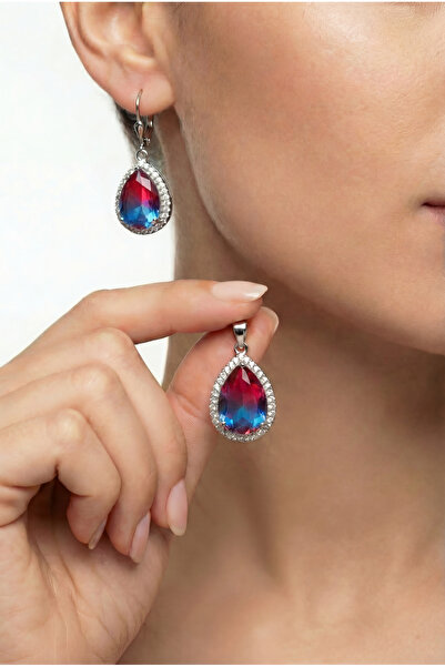 Vinces 925 Ayar Gümüş Aurora Gözyaşları Küpe ve Kolye Ucu Seti