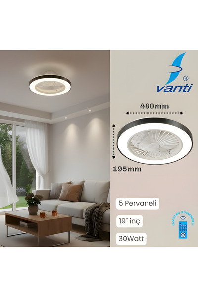Kendal KCF297 MODERN TAVAN VANTİ 15W 19"LEDLİ MODERN VANTİLATÖR - Beyaz
