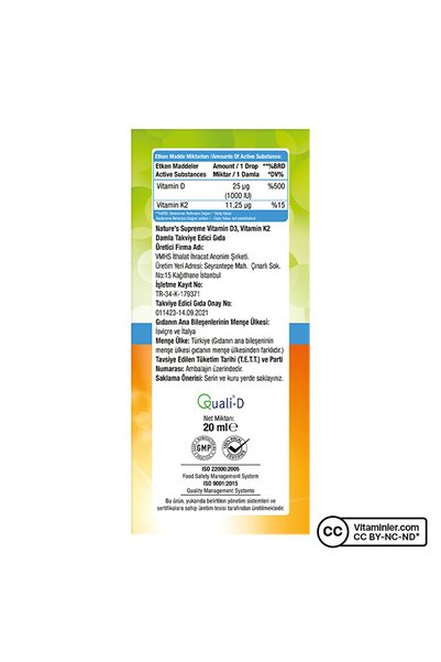 Nature's Supreme Vitamin D3 K2 20 ml Damla
