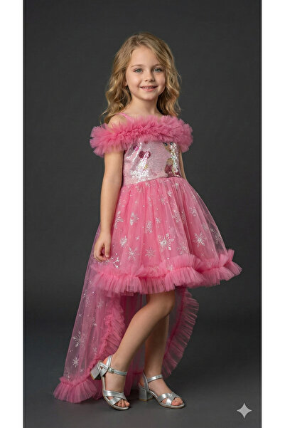 ay yılmaz Çocuk Abiye Elsalı Kuyruklu Model Beli Lastikli İçi Saten