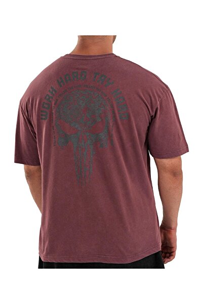 Kingsize Nutrition Kingsize Hard Work Antik Yıkamalı Oversize T-Shirt Bordo