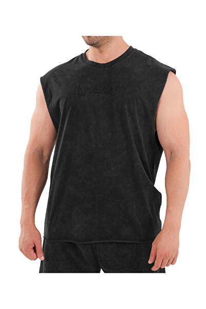 Kingsize Nutrition Kingsize Darksteel Antik Yıkamalı Kolsuz T-Shirt Siyah