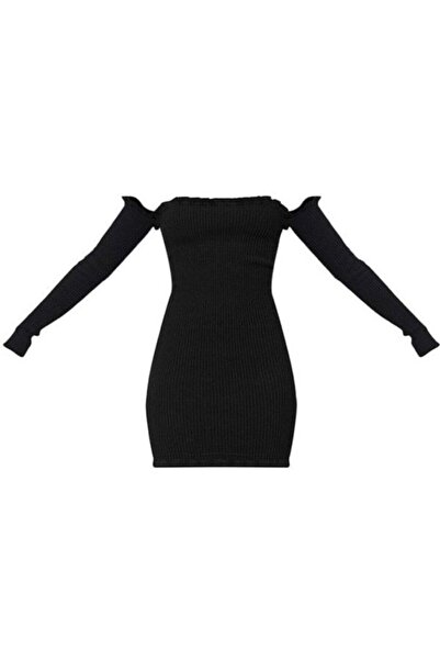 La Sarta Riviera Siyah Kaşkorse Düşük Omuzlu Mini Elbise