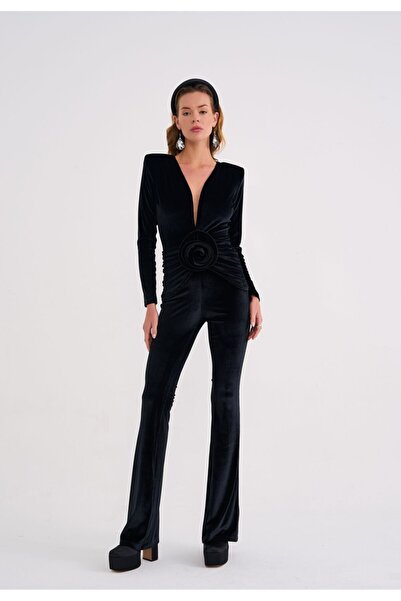 La Sarta Дамски кадифен гащеризон с розови детайли Night In Paris