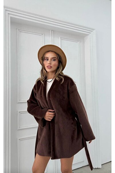 Be Best Palton căptușit cu centură maro pentru femei BE210