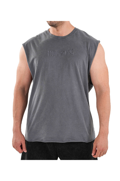 Kingsize Nutrition Darksteel Antik Yıkamalı Kolsuz T-Shirt Füme