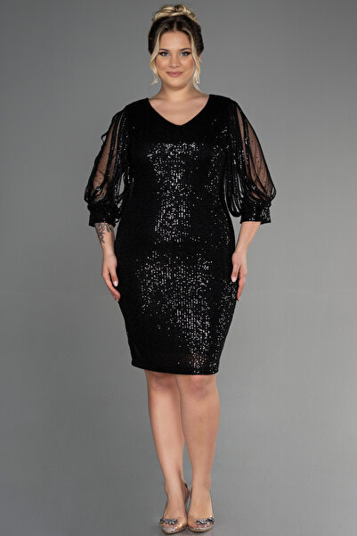 Abiyefon Kadın Siyah Kısa Pul Payetli Abiye Abk631