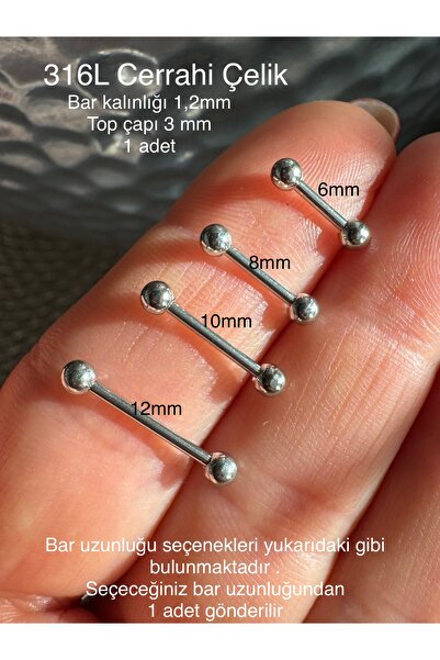 Bylin %100 316 L Cerrahi Çelik Barbell/ Halter Piercing - Bar Kalınlığı 1,2 M...