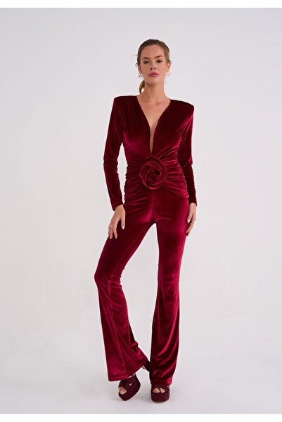 La Sarta Night In Paris Γυναικεία φούξια βελούδινη φόρμα με ροζ λεπτομέρεια