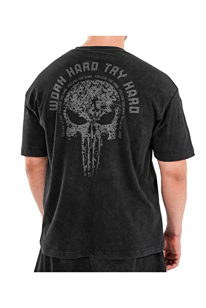 Kingsize Nutrition Kingsize Hard Work Antik Yıkamalı Oversize T-Shirt Siyah