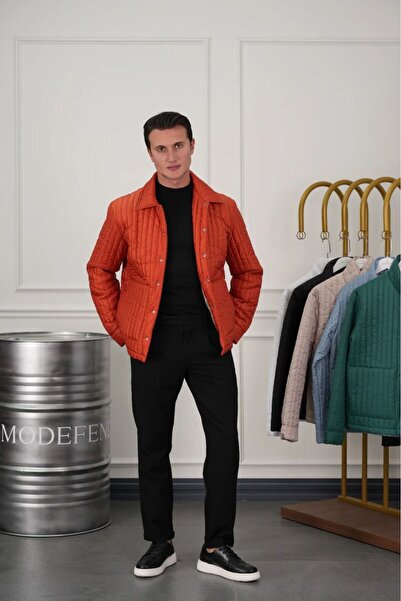 MODEFENDİ Erkek Turuncu Çizgi Detaylı Klasik Kesim Yan Ceplı Cıtcıt Kapamalı ...