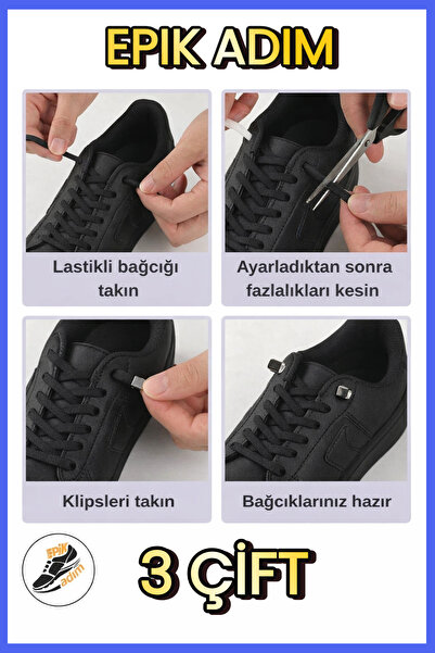 EPİK ADIM Elastic Shoelaces with Metal Clips – Smart Laces, No Tie, White - B...