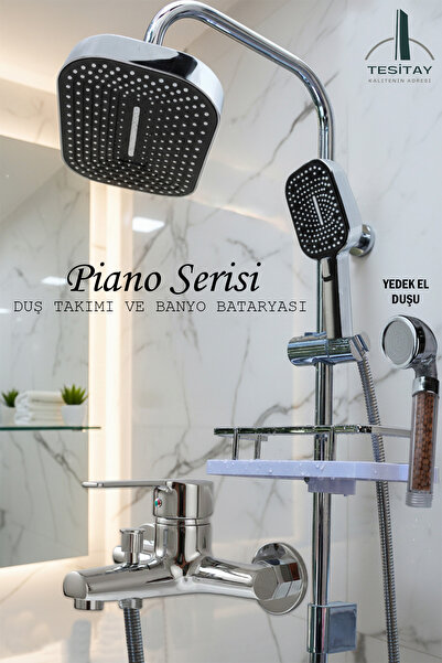 tesitay Geniş Şampuanlıklı Robot Duş Takımı ve Ağır Lüks Banyo Bataryası Pian...