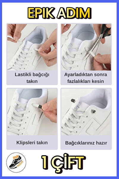 EPİK ADIM Metal Klipsli Elastik Ayakkabı Bağcığı – Akıllı Bağcık, Bağlamasız,...