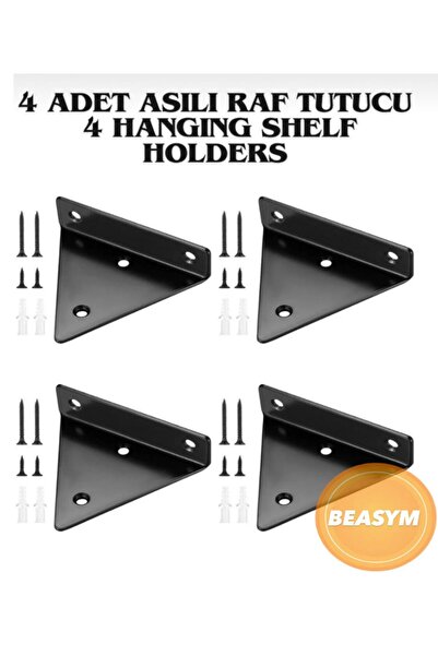 Beasym 4'lü Gizli Duvar Rafı Askı Aparatı - Sağlam Metal Üçgen Raf Tutucu