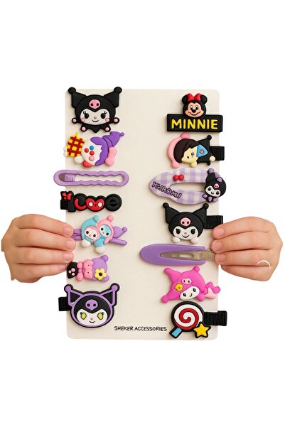 SHEKER HOME Kuromi & Hello Kitty Kız Çocuk & Bebek Toka Seti 14 Adet – Pens/Ç...