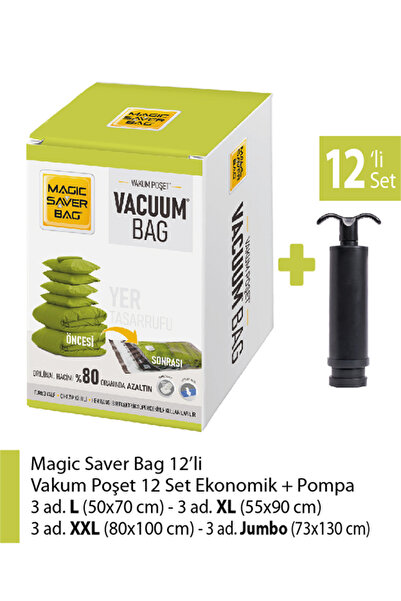 Magic Saver Bag 12’li  Eko Vakumlu Poşet Set+Pompa Hediyeli