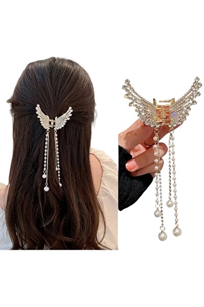 SHEKER HOME Sallantılı İncili Çelik Yaylı Gold Kelebek Mandal Toka