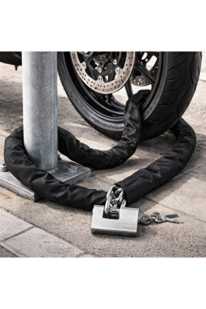 BaranYapıMarket 10mm 2 Metre Paslanmaz Çelik Zincirli Koruma Kılıflı Kilitli Motorsiklet Scooter Motor Kilidi