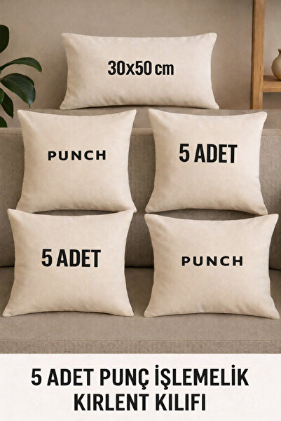 ÇIQRIK HOME 5 Adet Fermuarlı Punch Işlemelik Kırlent Kılıfı 5 Li Set 4 Adet 4...