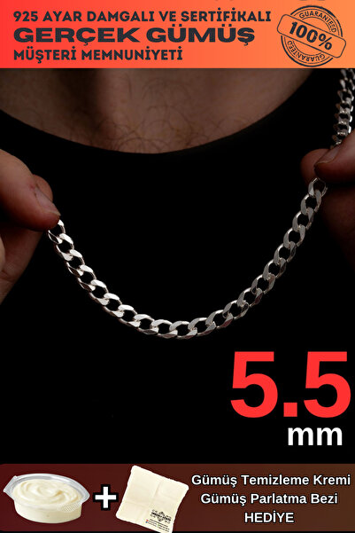 OSMANLI GÜMÜŞ Erkek Gümüş Kolye - 5.5mm Gurmet Model 925 Ayar Gümüş Erkek Kol...