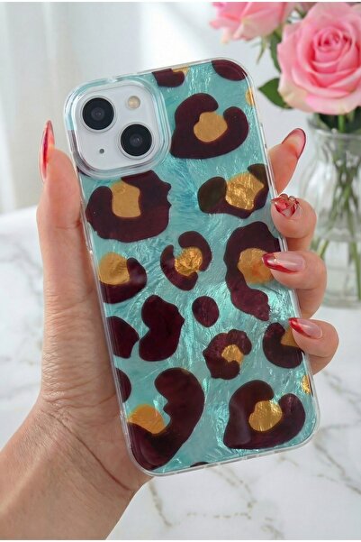 Fibaks حافظة آيفون 13/14/15 من السيليكون مع نمط الفهد الأزرق الهولوغرامي، ممت...