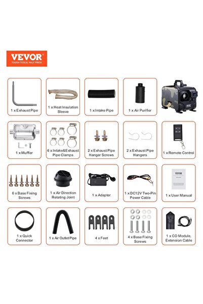 VEVOR Încălzitor Sirocou Diesel 8kW 12-24V Portabil pentru Auto, Camion, Rulotă, Terasă