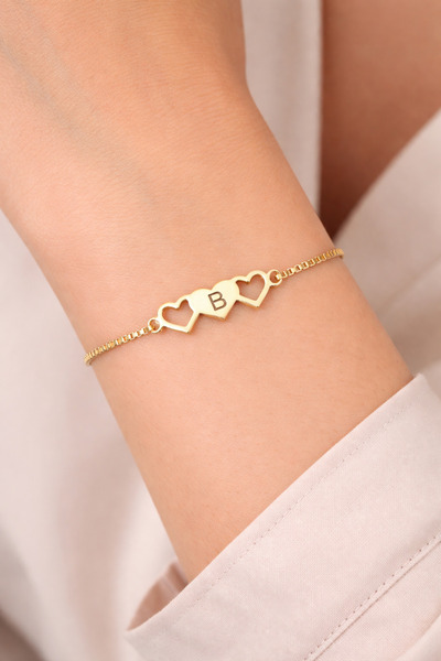 Soleildor 925 ayar Orijinal Gümüş Kişiye Özel Kalp harfli Gümüş Bileklik