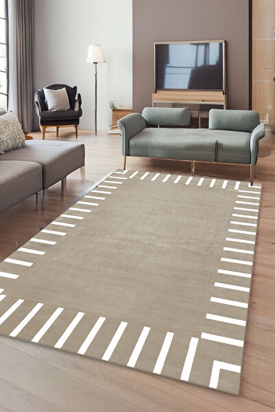 Decomia Home Covor digital anti-alunecare, lavabil, modern, în dungi, bej nur...