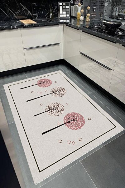 Decomia Home Dijital Kaymaz Yıkanabilir Modern Kıtchen Mutfak Halısı Karahind...